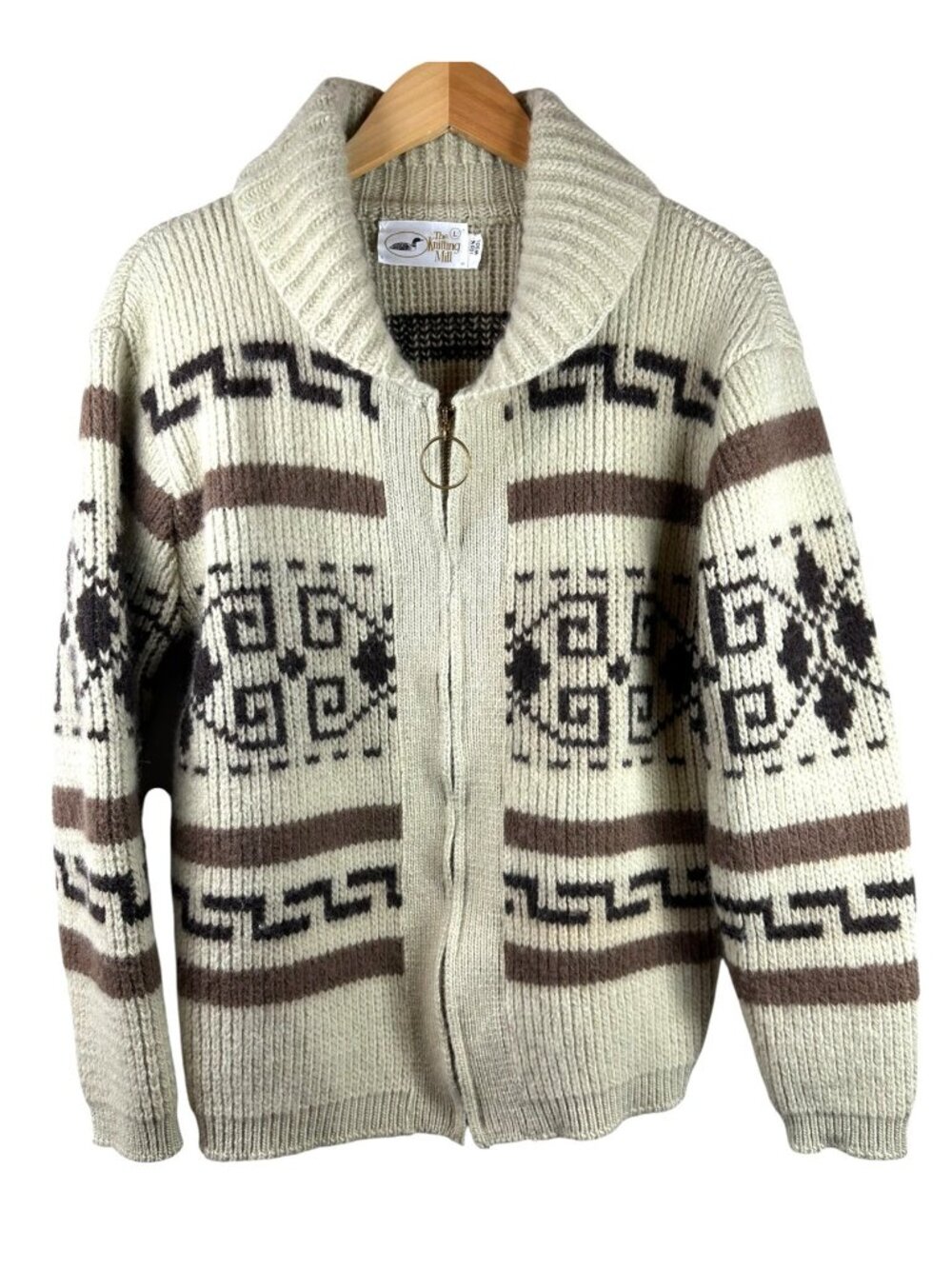 Vintage 70s The Knitting Mill Wool Sweater L Southwestern Zip Cardigan - Picture 2 of 4